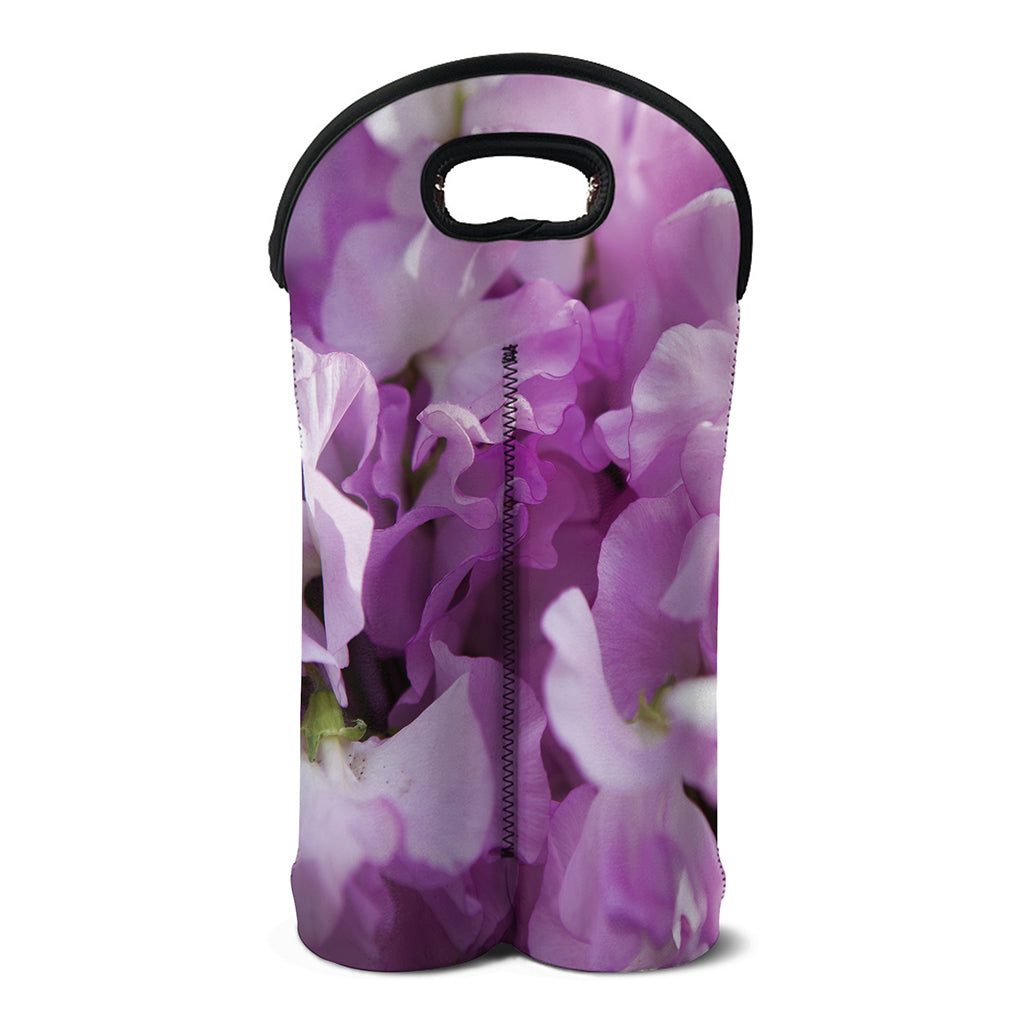 Purple Sweet Pea Print Double Neoprene Wine Tote