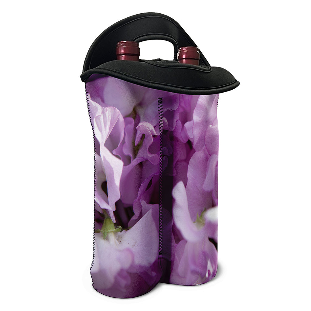 Purple Sweet Pea Print Double Neoprene Wine Tote