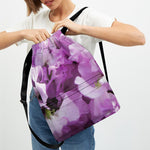 Purple Sweet Pea Print Drawstring Backpack