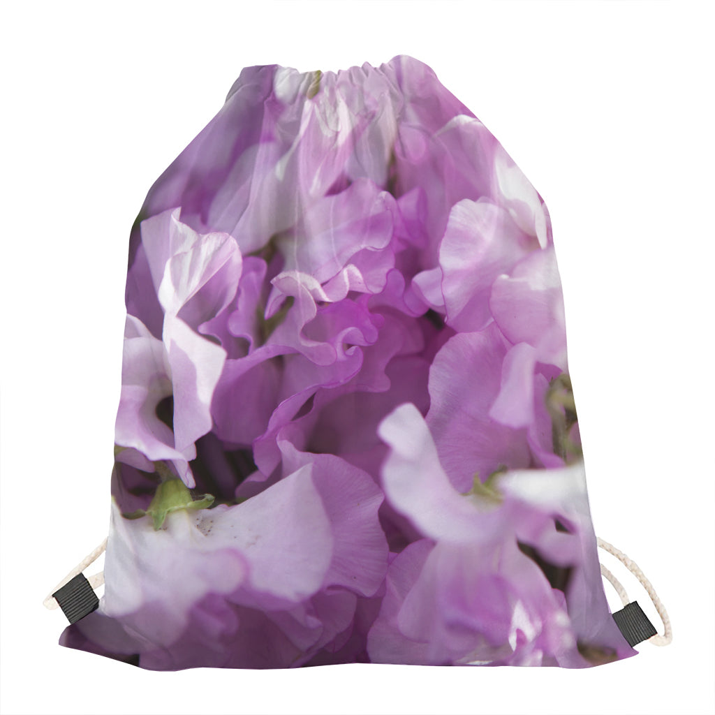 Purple Sweet Pea Print Drawstring Bag