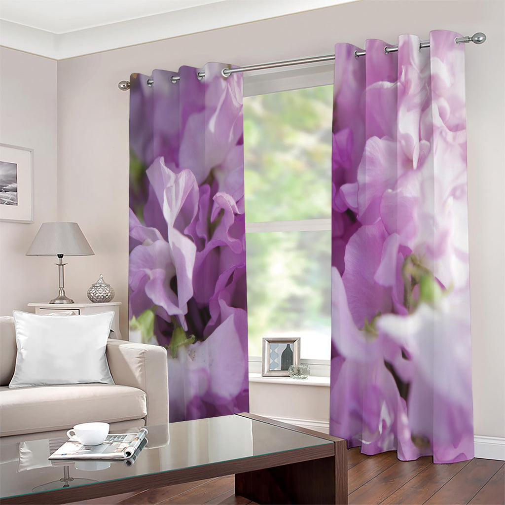 Purple Sweet Pea Print Extra Wide Grommet Curtains