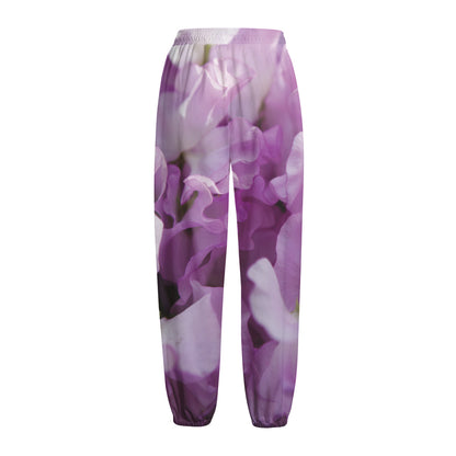 Purple Sweet Pea Print Fleece Lined Knit Pants