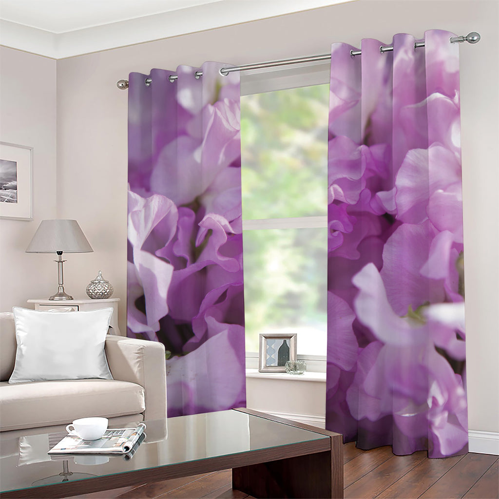 Purple Sweet Pea Print Grommet Curtains