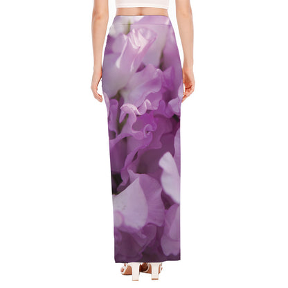 Purple Sweet Pea Print High Slit Maxi Skirt