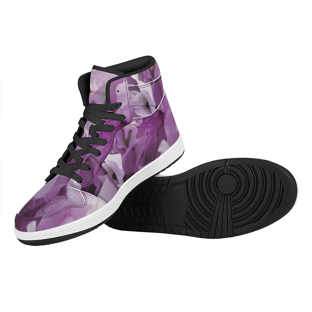 Purple Sweet Pea Print High Top Leather Sneakers