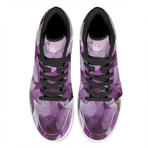 Purple Sweet Pea Print High Top Leather Sneakers