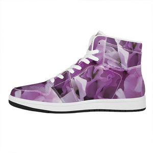 Purple Sweet Pea Print High Top Leather Sneakers