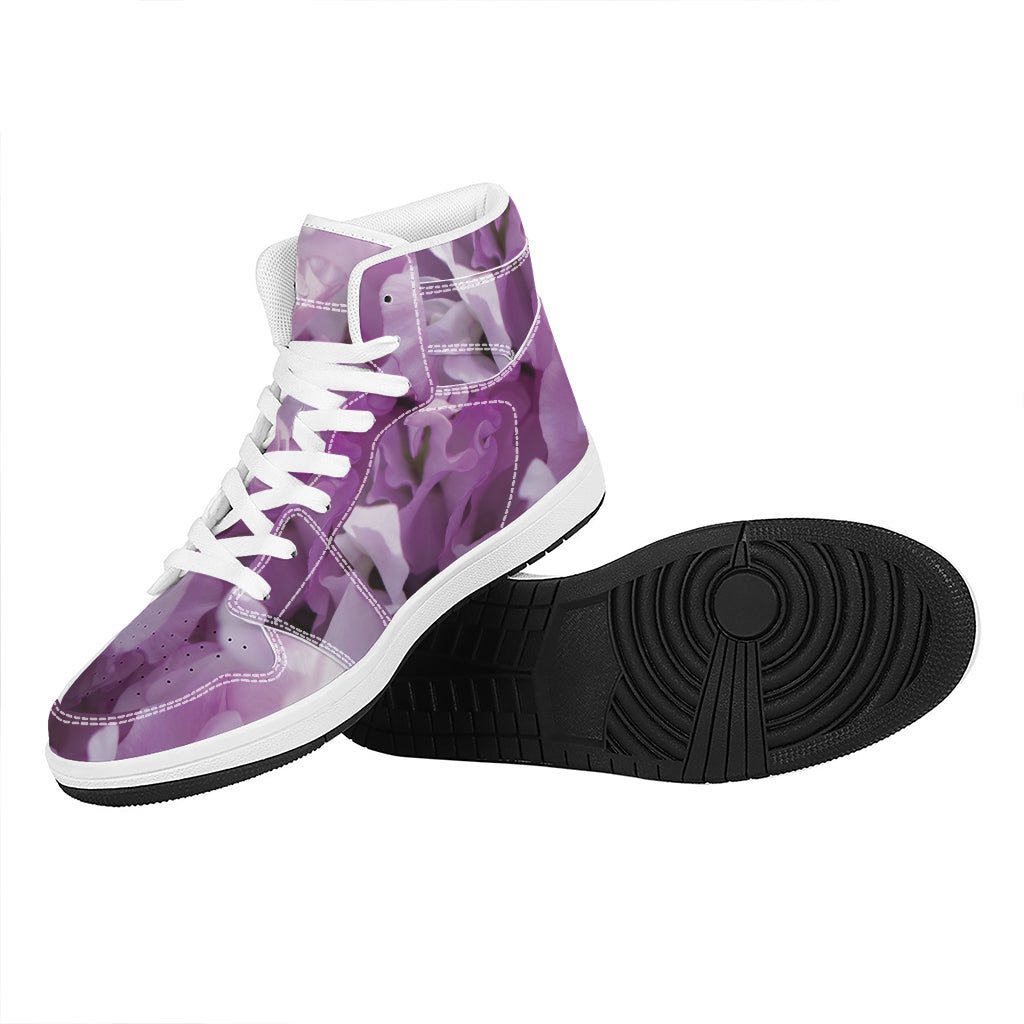 Purple Sweet Pea Print High Top Leather Sneakers