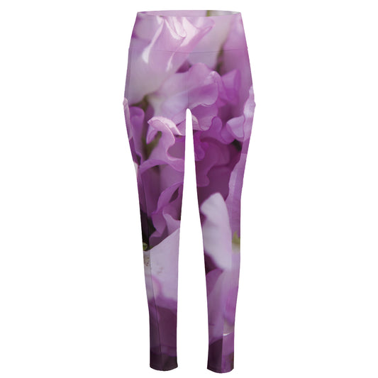 Purple Sweet Pea Print High-Waisted Pocket Leggings