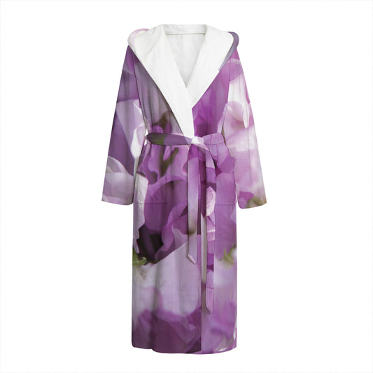 Purple Sweet Pea Print Hooded Bathrobe
