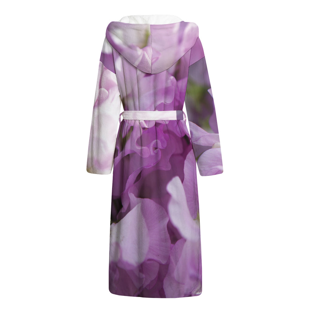 Purple Sweet Pea Print Hooded Bathrobe
