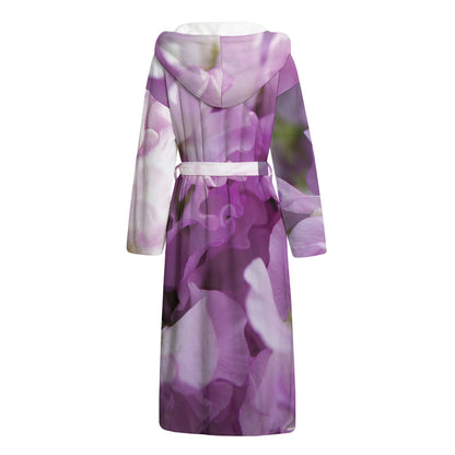 Purple Sweet Pea Print Hooded Bathrobe