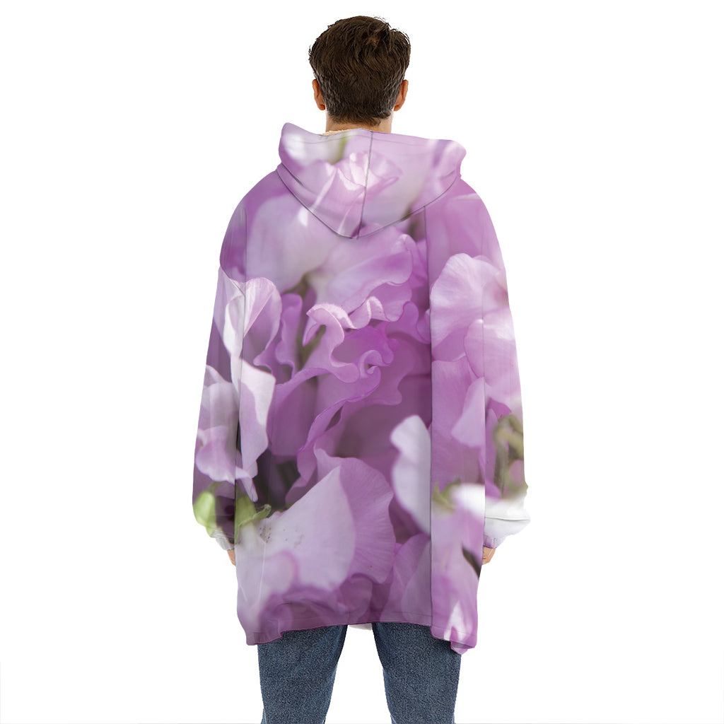 Purple Sweet Pea Print Hoodie Blanket