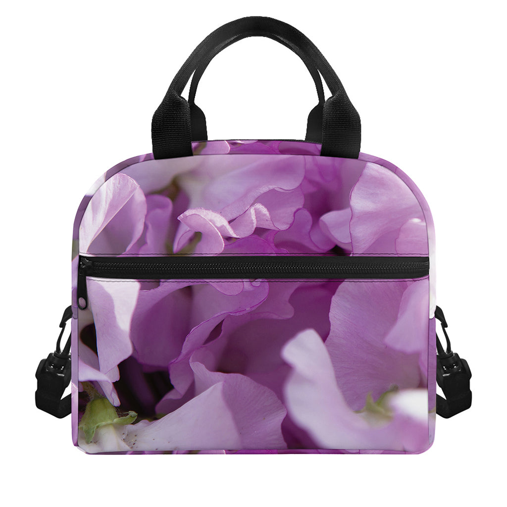 Purple Sweet Pea Print Insulated Lunch Bag