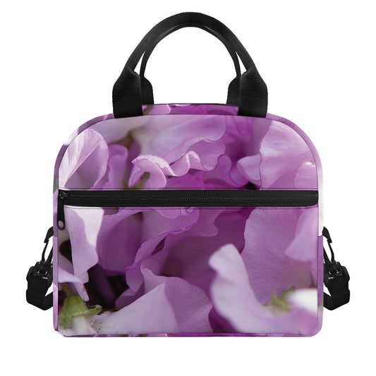 Purple Sweet Pea Print Insulated Lunch Bag