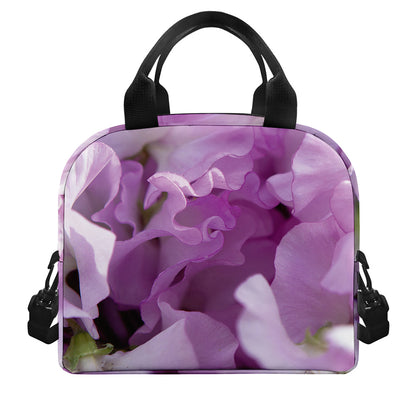Purple Sweet Pea Print Insulated Lunch Bag