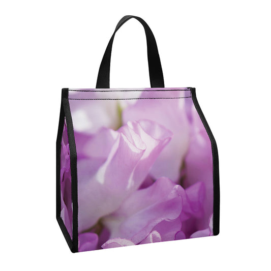 Purple Sweet Pea Print Insulated Lunch Tote
