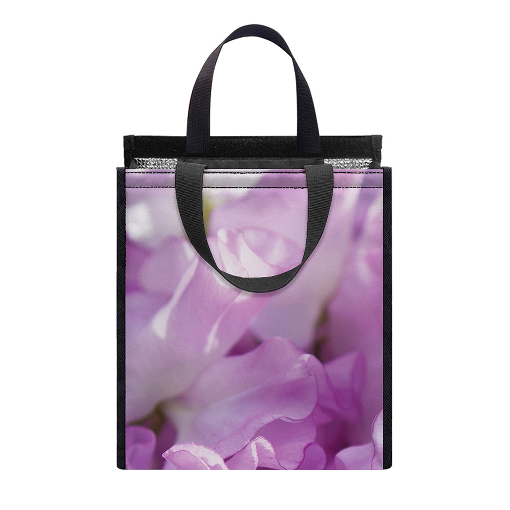 Purple Sweet Pea Print Insulated Lunch Tote