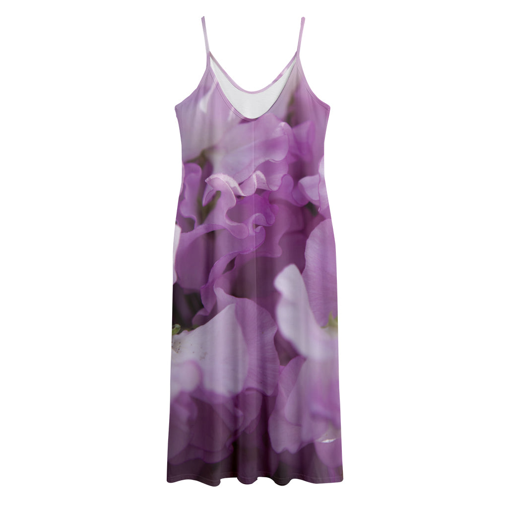 Purple Sweet Pea Print Jersey Midi Cami Dress