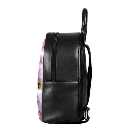 Purple Sweet Pea Print Leather Backpack