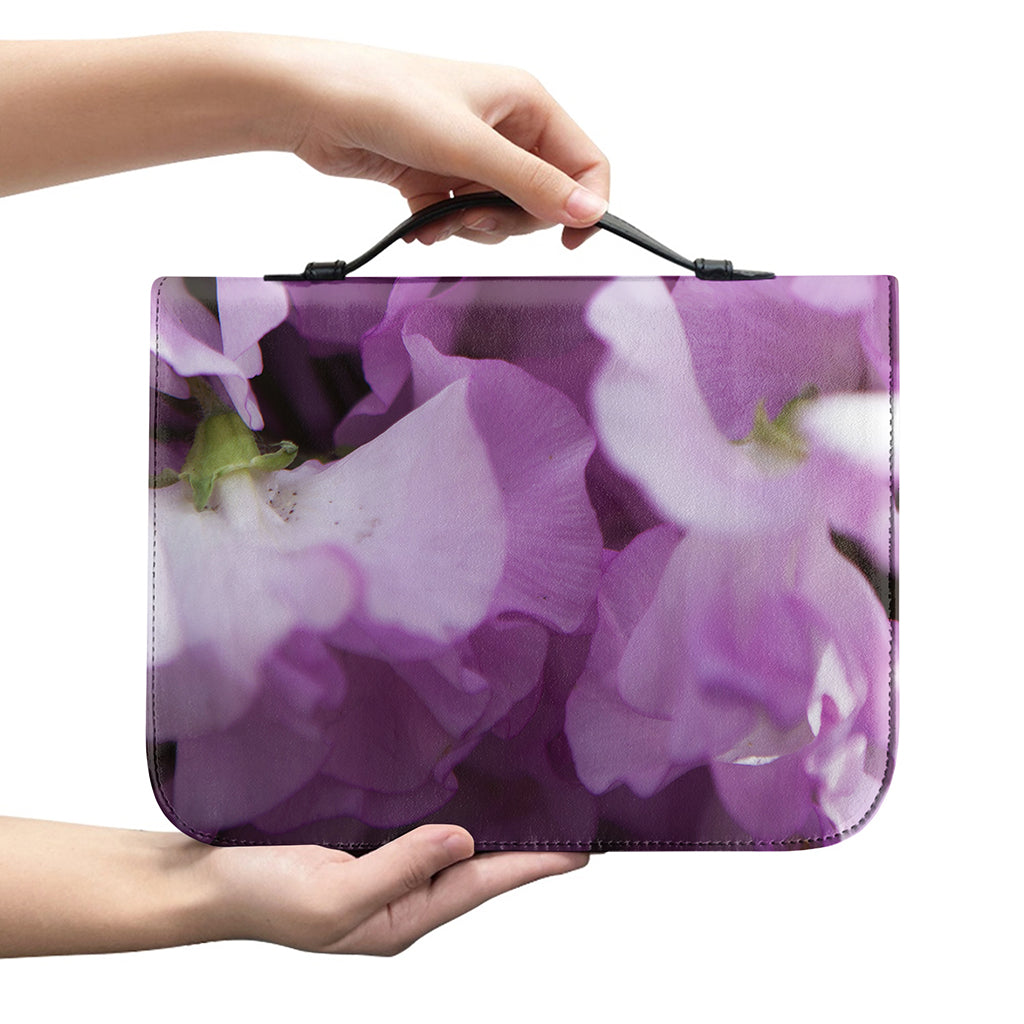 Purple Sweet Pea Print Leather Bible Cover