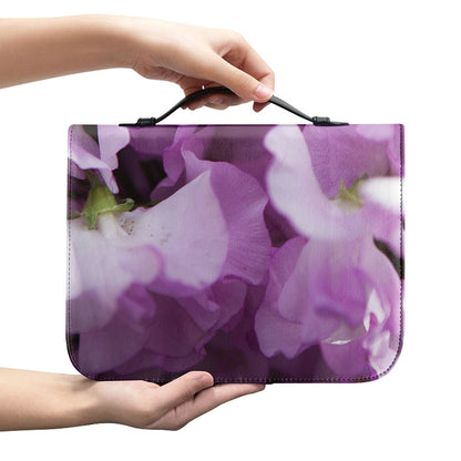 Purple Sweet Pea Print Leather Bible Cover