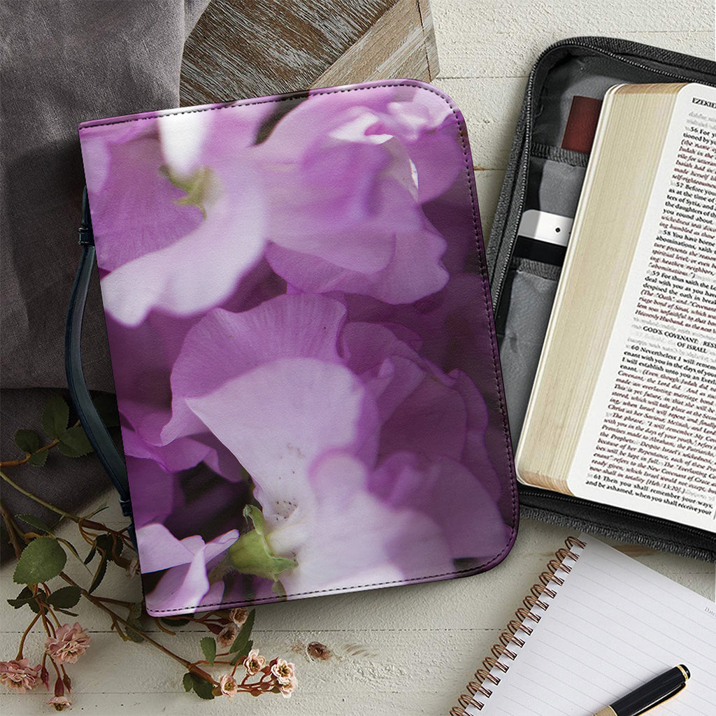 Purple Sweet Pea Print Leather Bible Cover