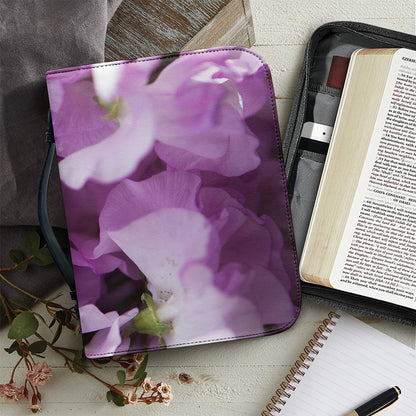 Purple Sweet Pea Print Leather Bible Cover