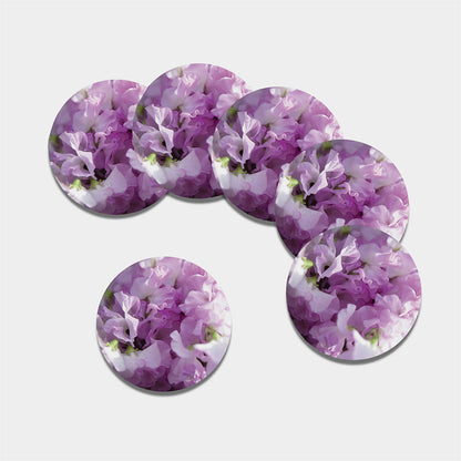 Purple Sweet Pea Print Leather Coaster Set