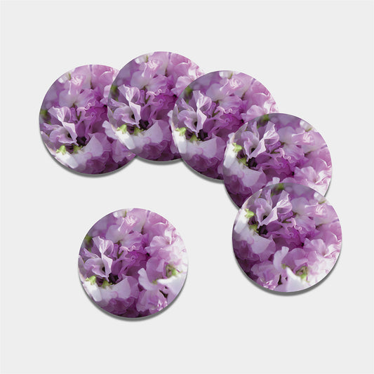 Purple Sweet Pea Print Leather Coaster Set