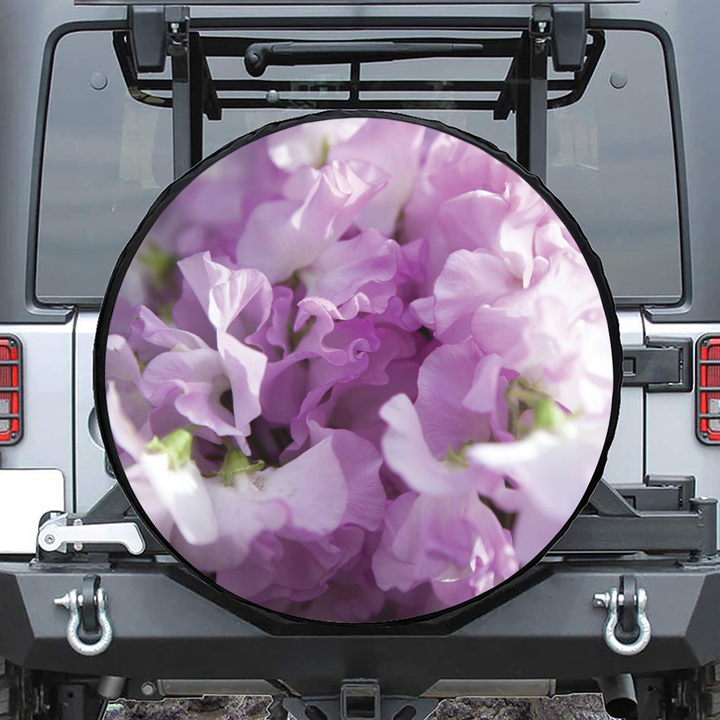 Purple Sweet Pea Print Leather Spare Tire Cover