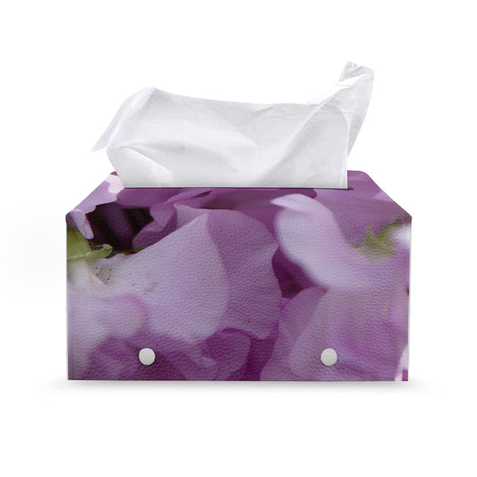 Purple Sweet Pea Print Leather Tissue Box Cover
