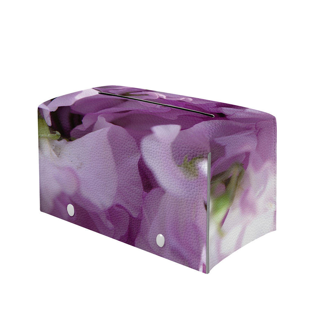 Purple Sweet Pea Print Leather Tissue Box Cover