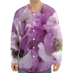 Purple Sweet Pea Print Long Sleeve Baseball Jersey