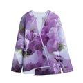 Purple Sweet Pea Print Long Sleeve Short Coat