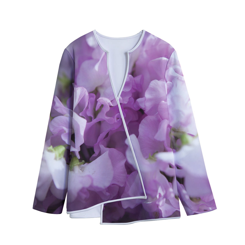 Purple Sweet Pea Print Long Sleeve Short Coat