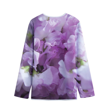 Purple Sweet Pea Print Long Sleeve Short Coat