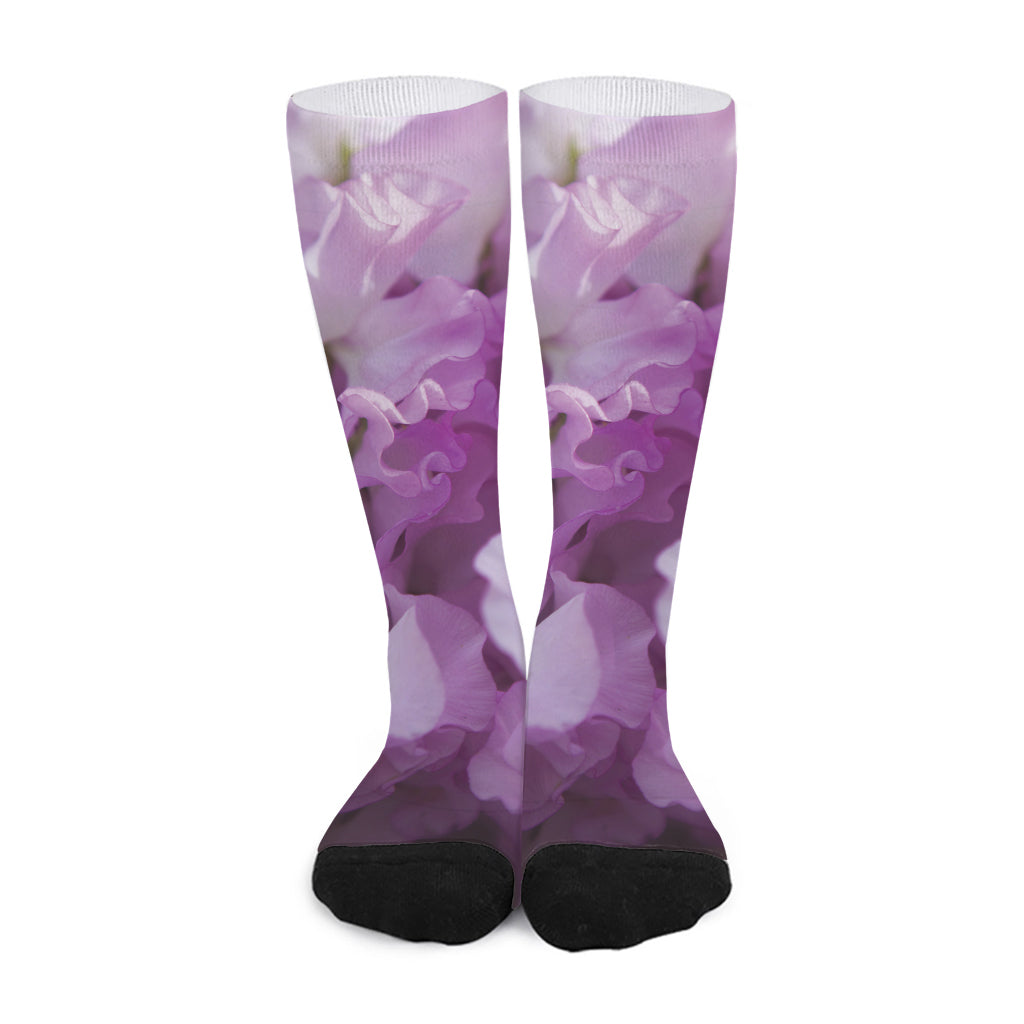 Purple Sweet Pea Print Long Socks