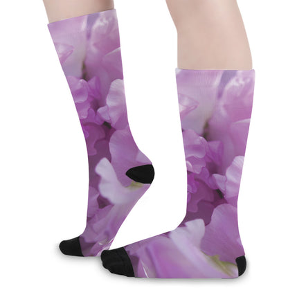 Purple Sweet Pea Print Long Socks