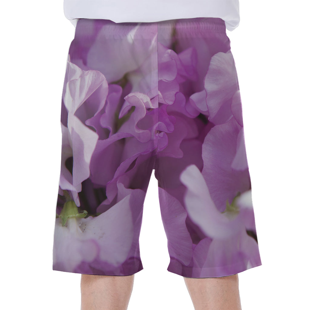 Purple Sweet Pea Print Men's Beach Shorts