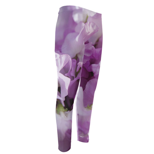 Purple Sweet Pea Print Men's Compression Pants