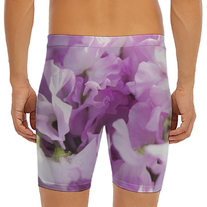 Purple Sweet Pea Print Men's Long Boxer Briefs
