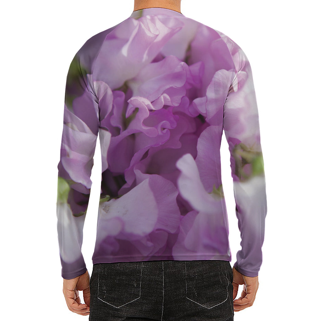 Purple Sweet Pea Print Men's Long Sleeve Rash Guard
