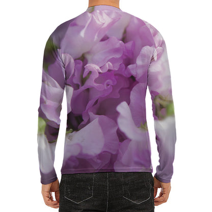 Purple Sweet Pea Print Men's Long Sleeve Rash Guard