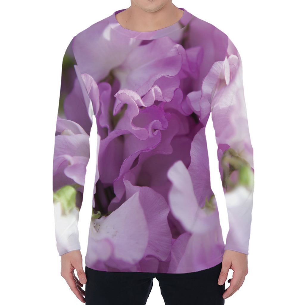 Purple Sweet Pea Print Men's Long Sleeve T-Shirt