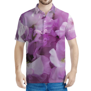 Purple Sweet Pea Print Men's Polo Shirt