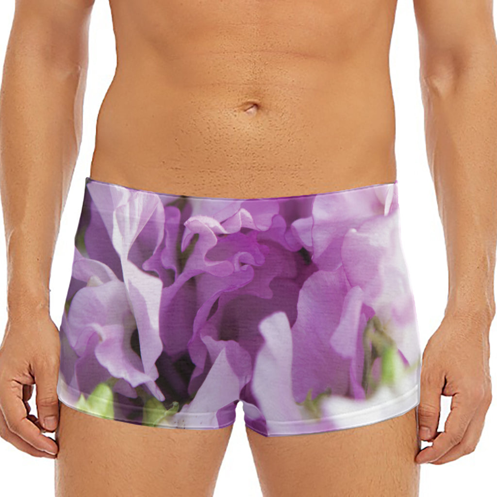 Purple Sweet Pea Print Men's Short Boxer Briefs