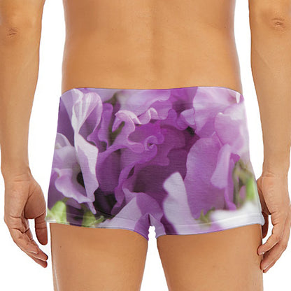 Purple Sweet Pea Print Men's Short Boxer Briefs