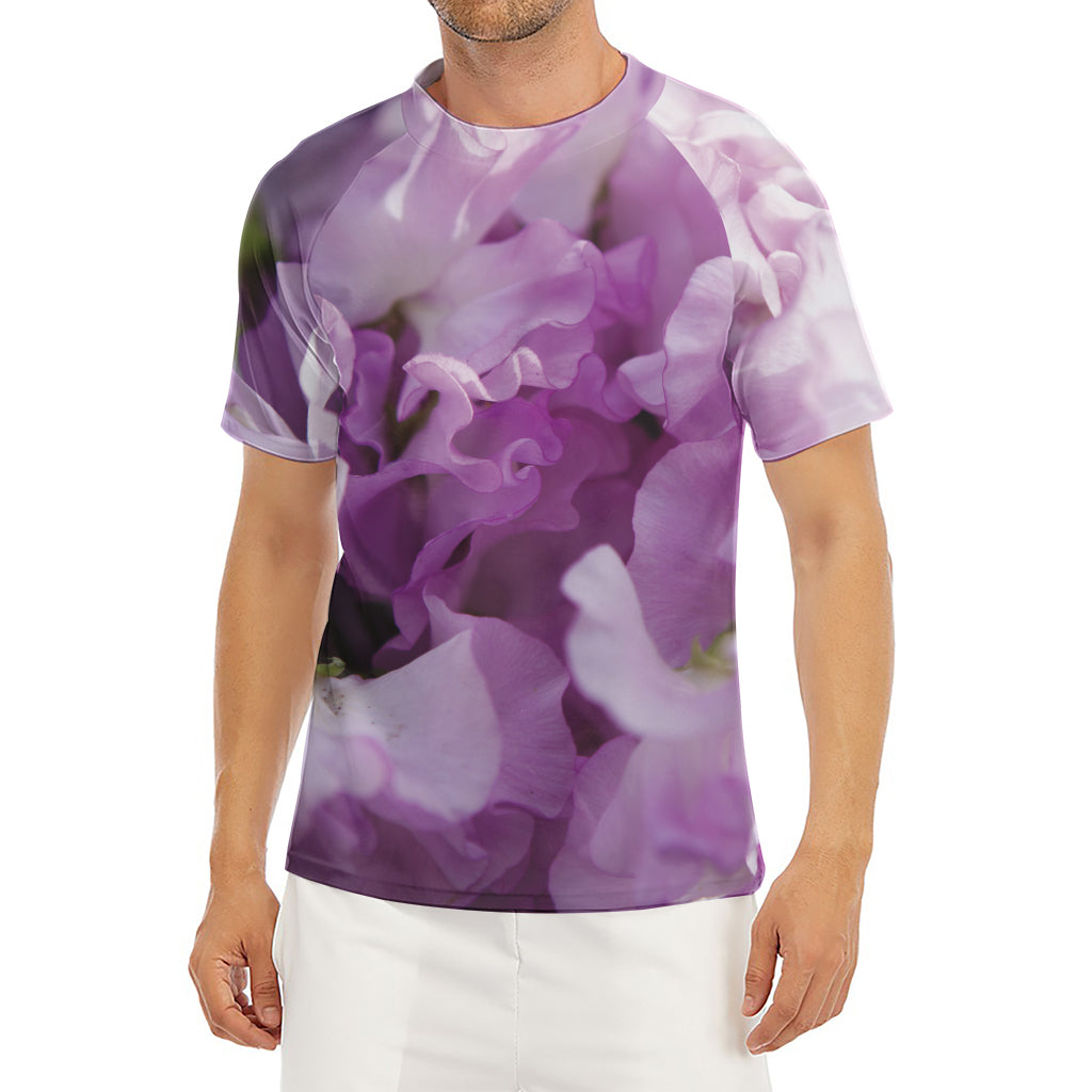 Purple Sweet Pea Print Men's Short Sleeve Rash Guard