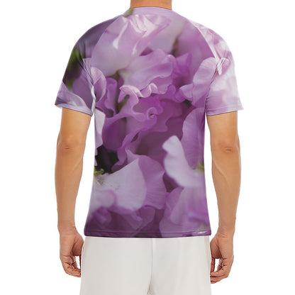 Purple Sweet Pea Print Men's Short Sleeve Rash Guard